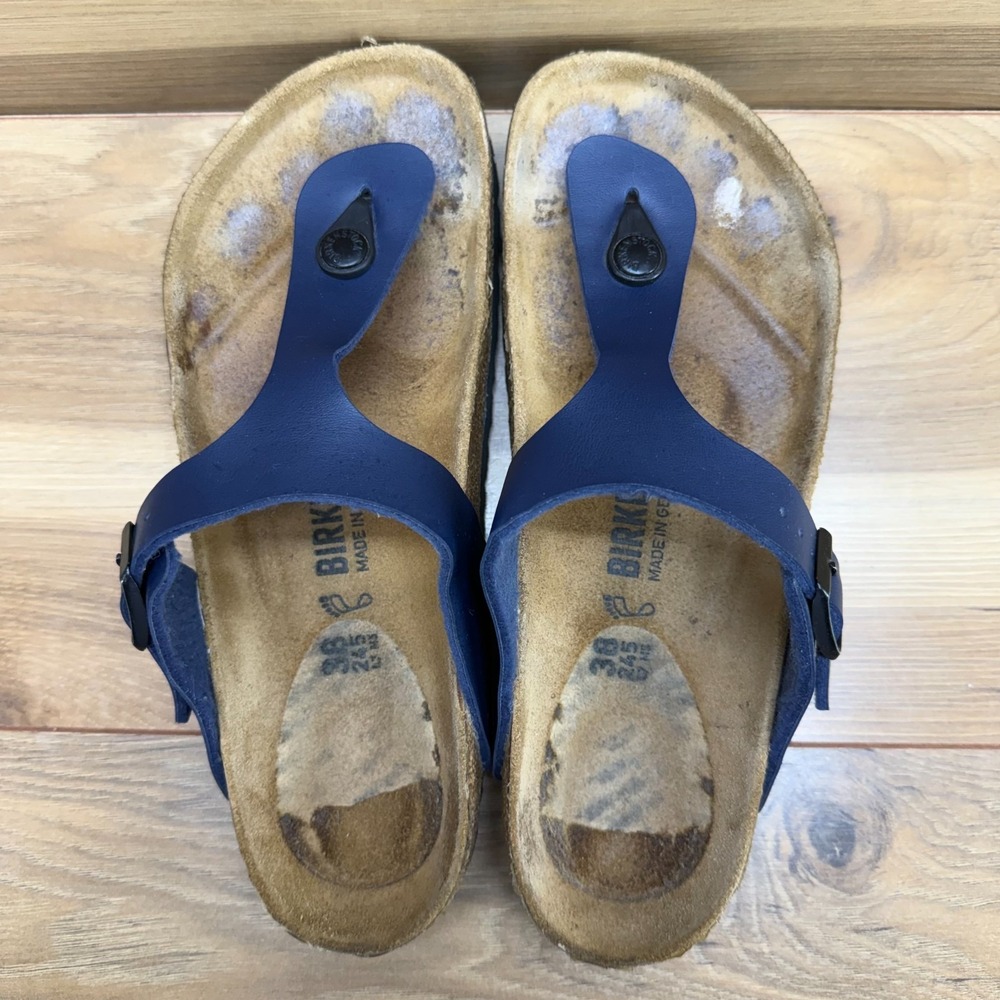 Birkenstock Gizeh Sandals Womens 7 W EU 38 Navy Blue Birko Thong Summer Vacation - Picture 8 of 10